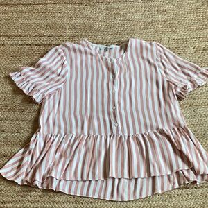 Pink and White Striped Ruffle Blouse - Madewell